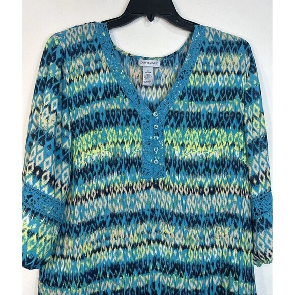 Catherines Teal Abstract Print Blouse Lightweight Pullover Plus Size 3X (26/28) - Picture 5 of 11